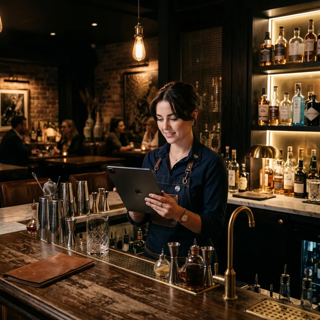 Bartender training on a tablet